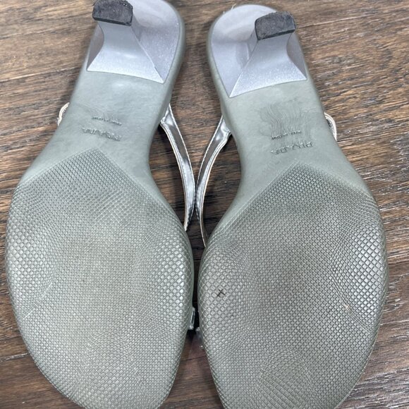 PRADA VINTAGE Y2K Silver Kitten Heel Strappy Buckle Accent Sz 37 US Sz 7 - Picture 8 of 11